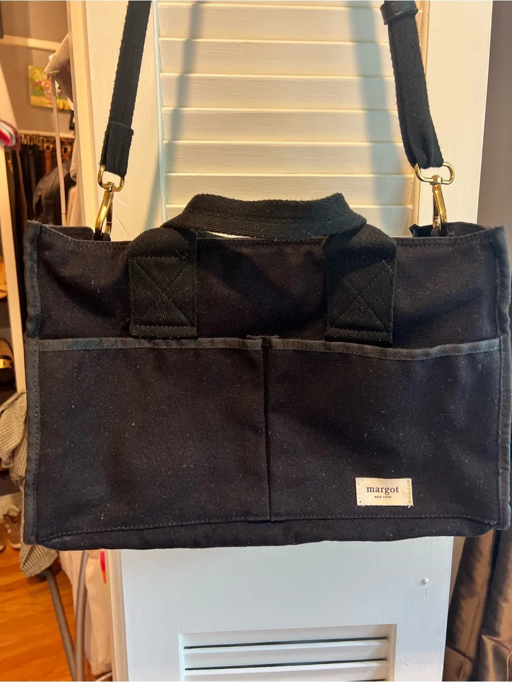 margot New York Black Canvas Utility Tote with Pockets